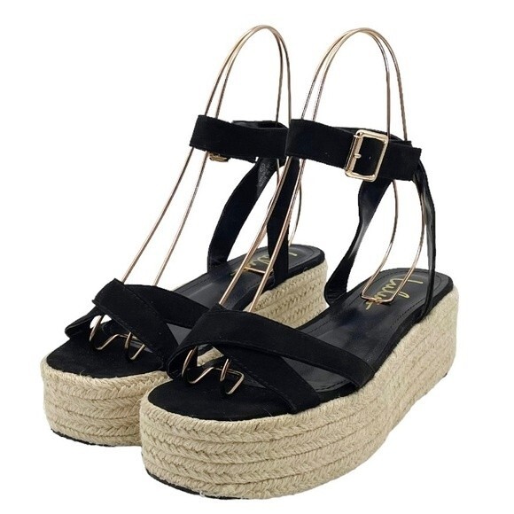 Lulus Cobi Black Faux Suede Espadrille Platform Sandals Size 8.5 Flatform Shoes - Picture 6 of 15